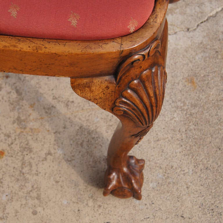 Fabric Chippendale Style Walnut Arm Chair For Sale