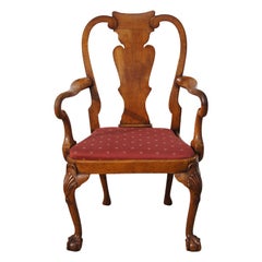 Vintage Chippendale Style Walnut Arm Chair
