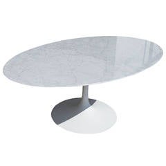 Used Oval Carrera Marble Dining Table in the Style of Saarinen