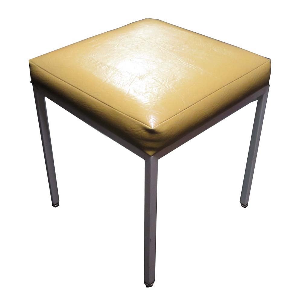 Vintage Mid-Century Frederic Weinberg mustard yellow stool.

Original leather upholstery.
Original wrought iron base.
Very strong and simple design.