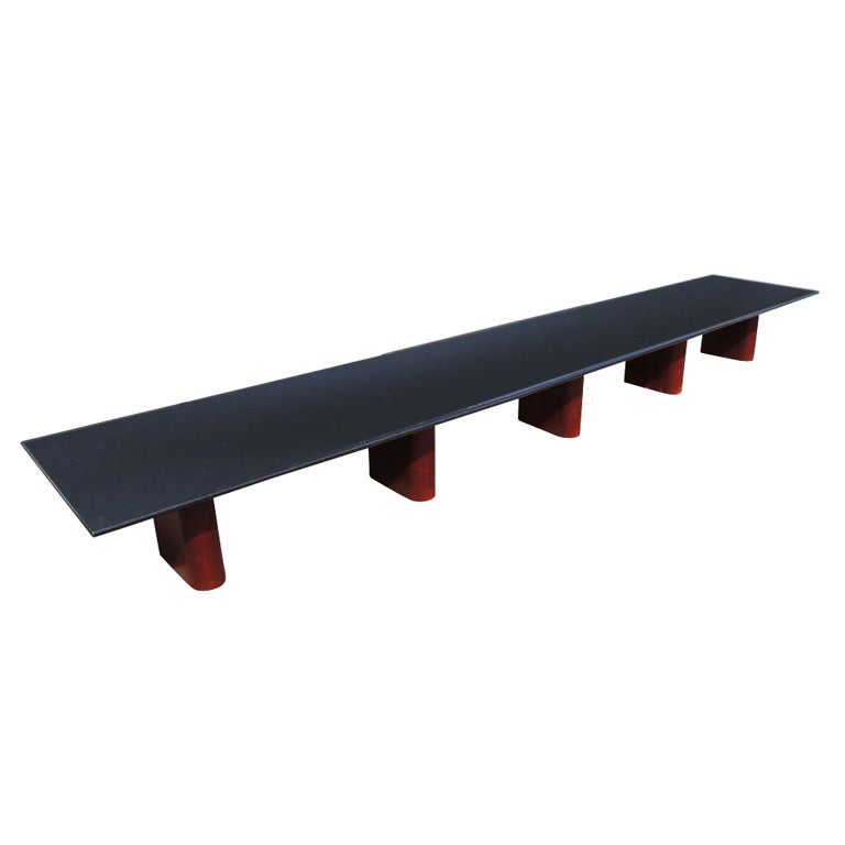 24FT Modern Granite And Mahogany Conference Table  