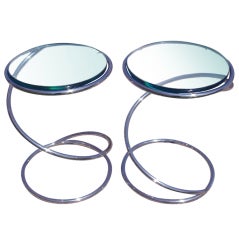 Pace Chrome And Glass Spring Side Tables