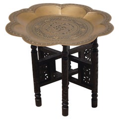 Traditional Styled Moroccan Wood And Brass Side Table