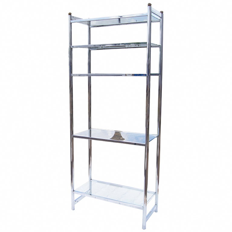 Chrome And Glass Modernist Etagere Shelf Unit For Sale