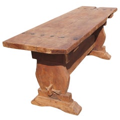 Rustic Mesquite Trestle Console Dining Table  