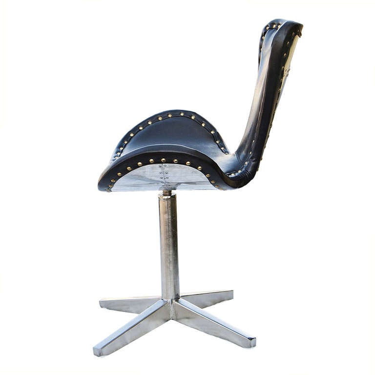 Mid-Century Modern Leather And Chrome Swivel Chair
