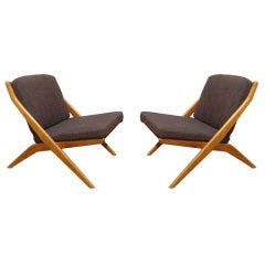 Folke Ohlsson For Dux Teak Scissor Lounge Chairs HOLD