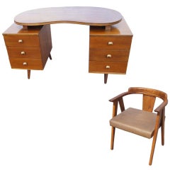Mid Century Wooden Desk And Chair