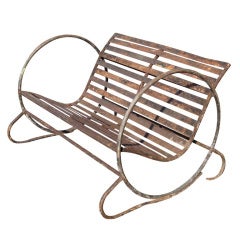 Vintage Wrought Iron Slatted Outdoor Bench