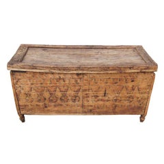 Vintage Rustic Painted Moroccan Lidded Chest Or Trunk