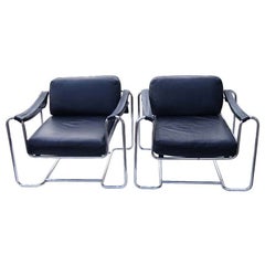 Pair of Vintage Stendig Kurt Thut Black Leather Lounge Chairs for Stendig