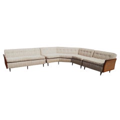 Large L-Shaped Cane And Wood Sectional Sofa