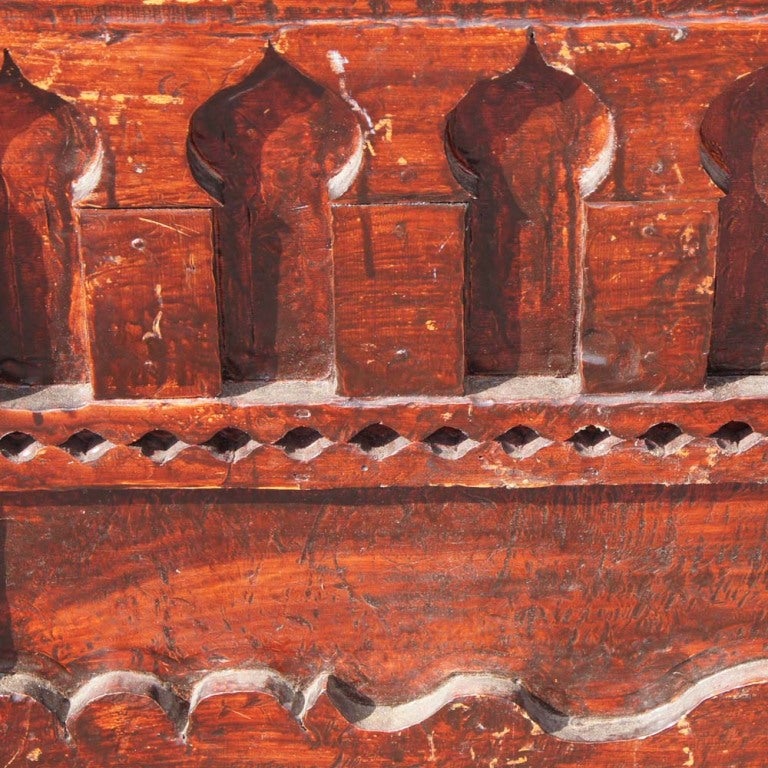 20th Century Rustic Moroccan Carved Wooden Trunk Chest