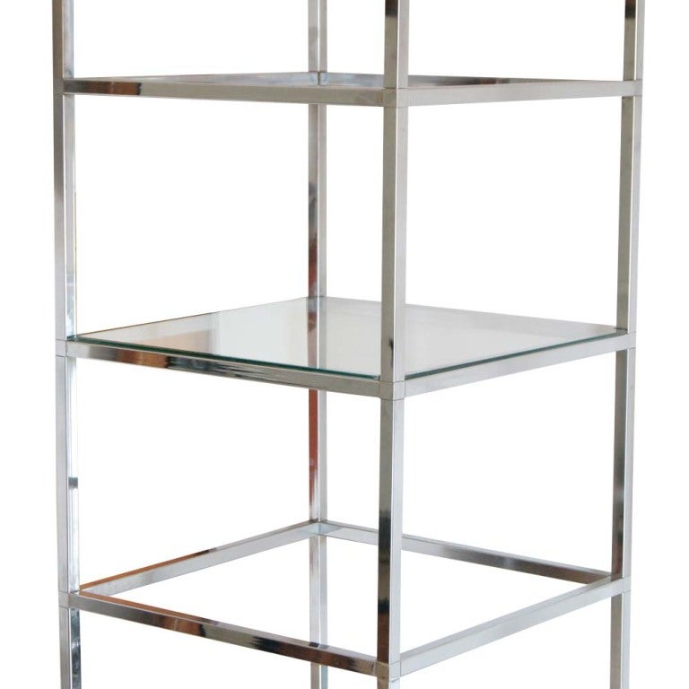 A mid century modern chrome and glass etagere designed by Milo Baughman.