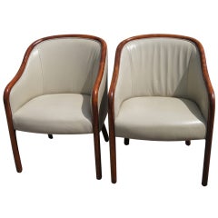Pair Of Ward Bennett For Brickel Leather Arm Chairs 10