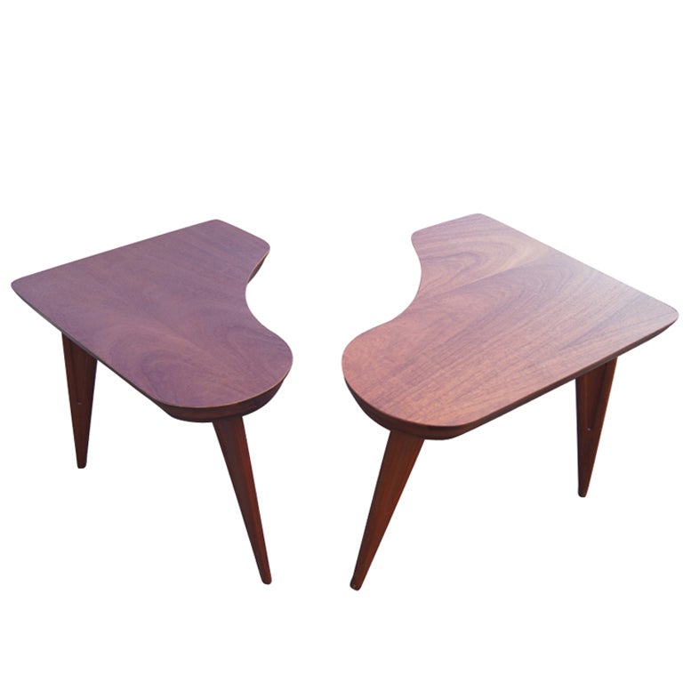Pair Of Walnut Scandinavian Style Corner End Tables