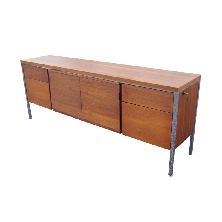 Lehigh Leopold Walnut And Chrome Credenza At 1stdibs