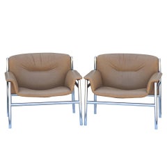 Pair of Tito Agnoli Leather Olympia Lounge Armchairs for Stendig