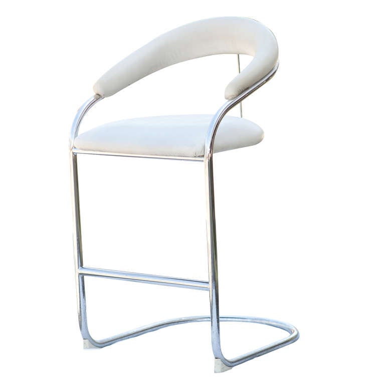 Pair Of Anton Lorenz Thonet Chrome Counter Barstools