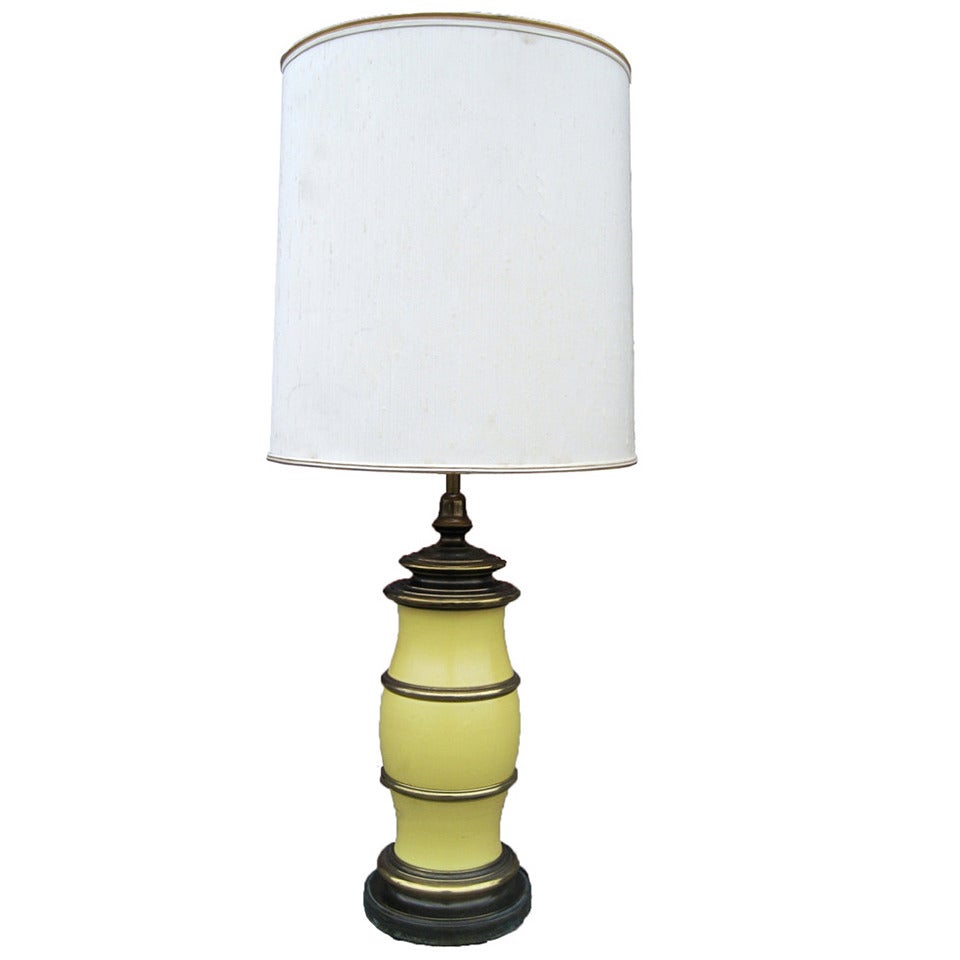 Stiffel Pale Yellow Ceramic and Brass Table Lamp