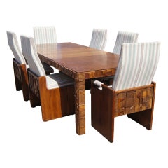 Brutalist Style Walnut Dining Suite By Lane 8