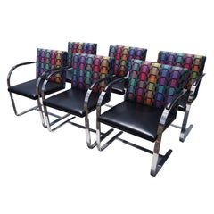 Six Mies Van Der Rohe Stainless Steel Flat Bar Brno Arm Chairs