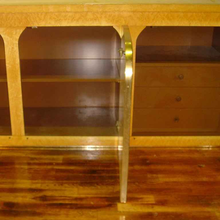 Birdseye Maple And Brass Buffet In Good Condition In Pasadena, TX