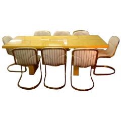 Birdseye Maple And Brass Dining Table And Eight Chairs
