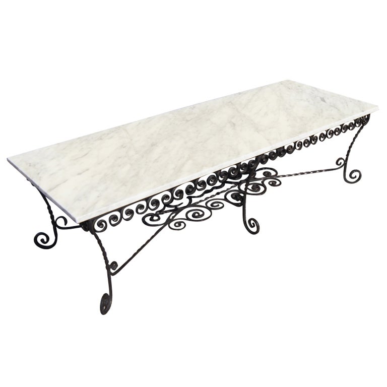 Black Wrought Iron And Marble Coffee Table at 1stdibs