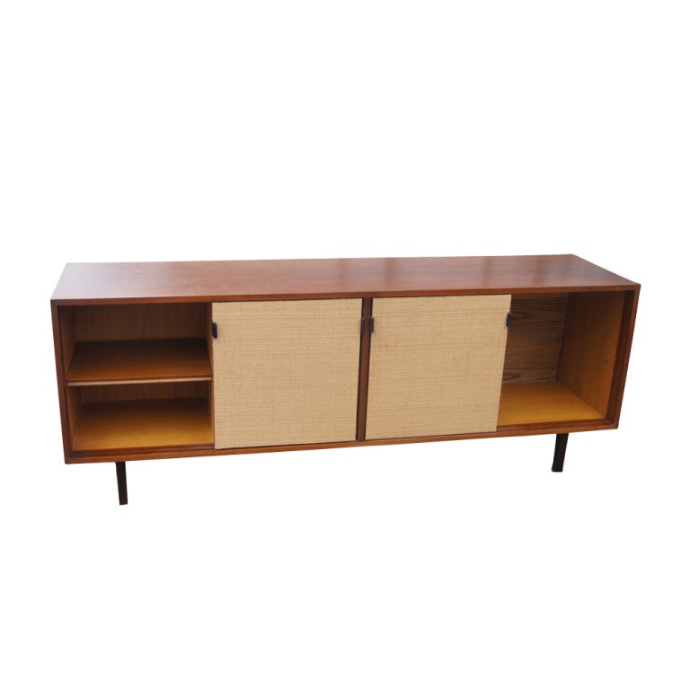 Mid-Century Modern 6ft Florence Knoll For Knoll Walnut And Grasscloth Credenza 
