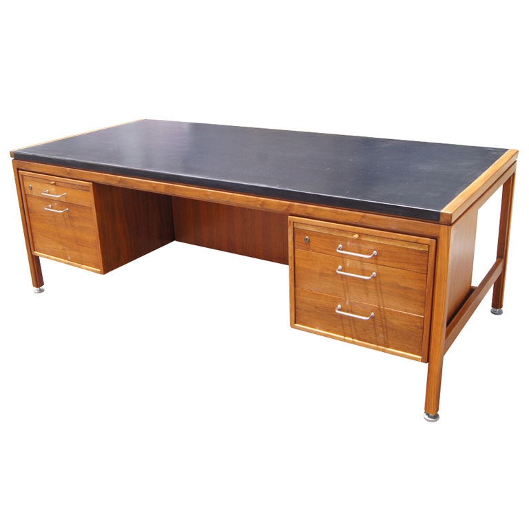 Jens Risom Walnut And Leather Executive Desk