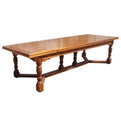 10-14 ft Antique French Country Walnut Extension Dining Conference Table