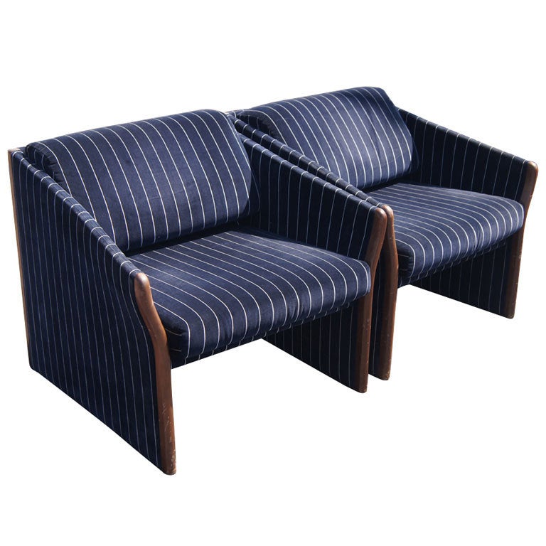 Pair Of Striped Brayton Lounge Chairs