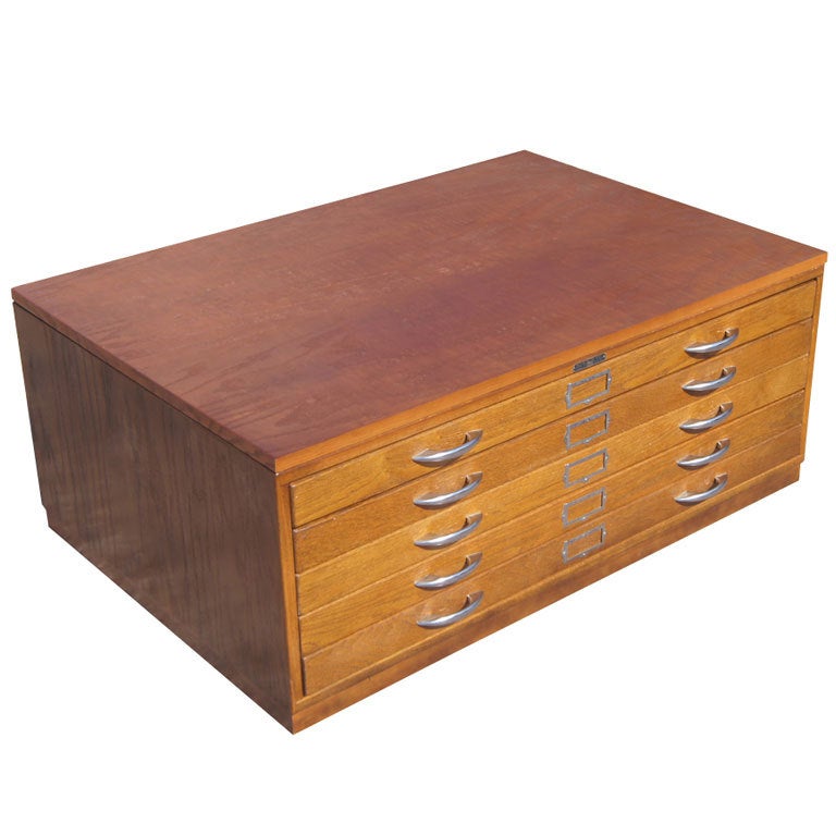 Lot - Vintage Oak 24 Drawer Flat File Cabinet