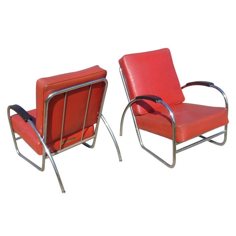 Pair Of Art Moderne Royal Chrome Lounge Chairs