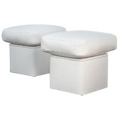 Pair Of White Ostrich Skin Stools Ottomans