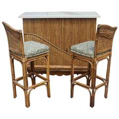 Rattan Granite Cocktail Bar & Two Stools Set 11