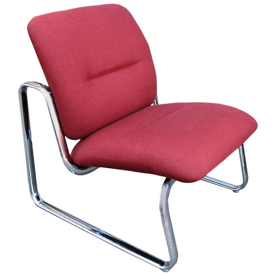 Steelcase Metal and Fabric Red Lounge Chair