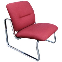 Vintage Steelcase Metal and Fabric Red Lounge Chair