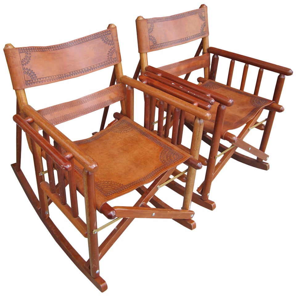 Costa Rican Leather Campaign Rocking Side Chairs