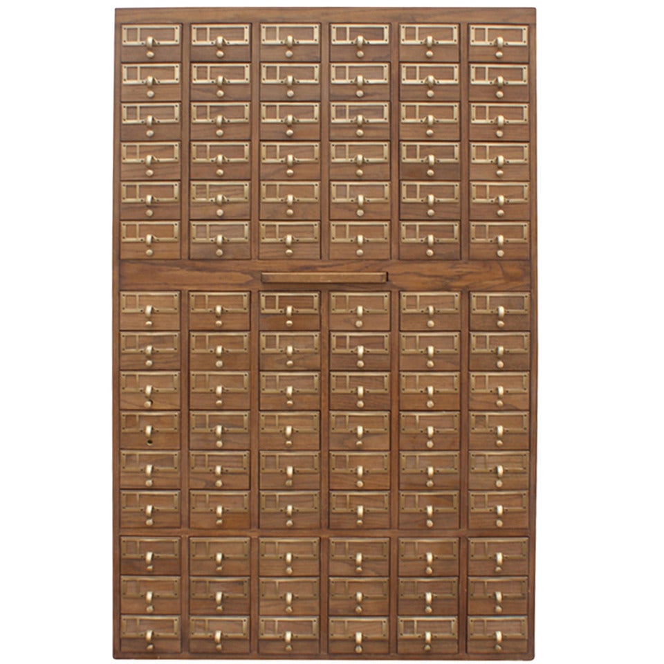 90 Drawer Wooden Card File Cabinet
