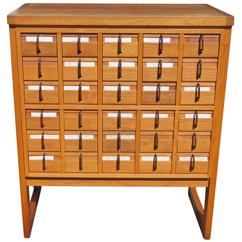 Thirty Drawer Oak Library Card Catalog File 