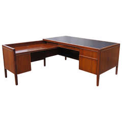 Retro Stow Davis L Shaped Leather Wood Desk