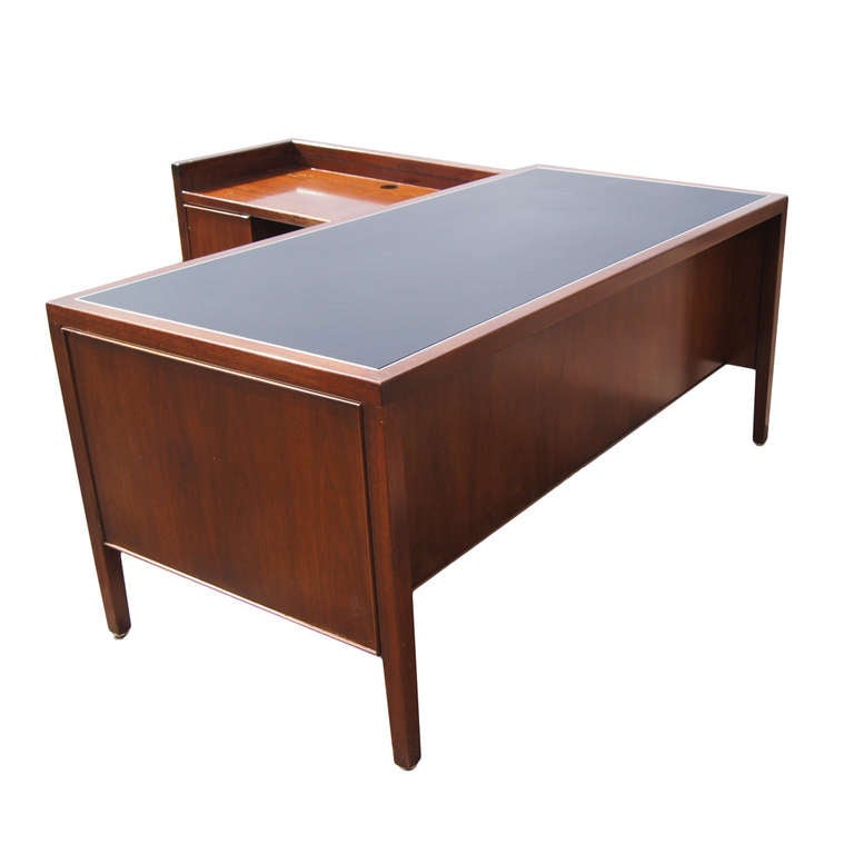 Mid-Century Modern Stow Davis L Shaped Leather Wood Desk
