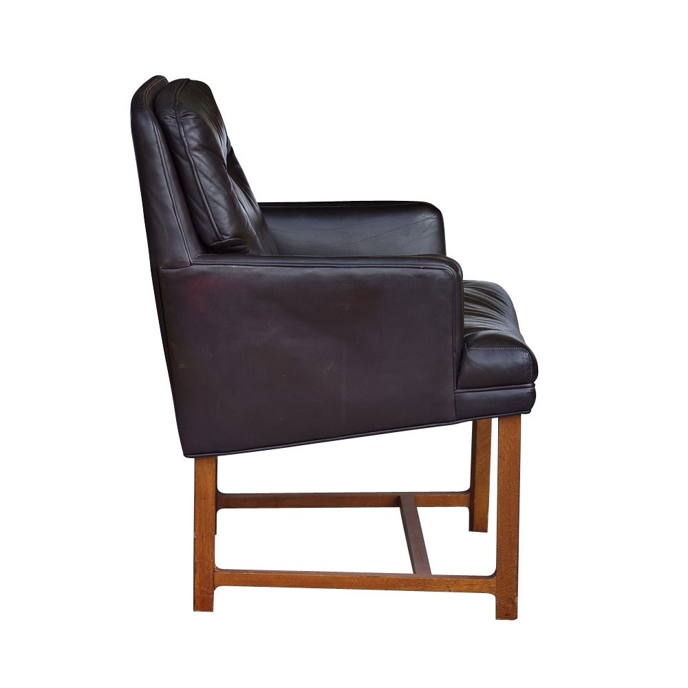 American Pair of Brown Leather Dunbar Lounge Chairs