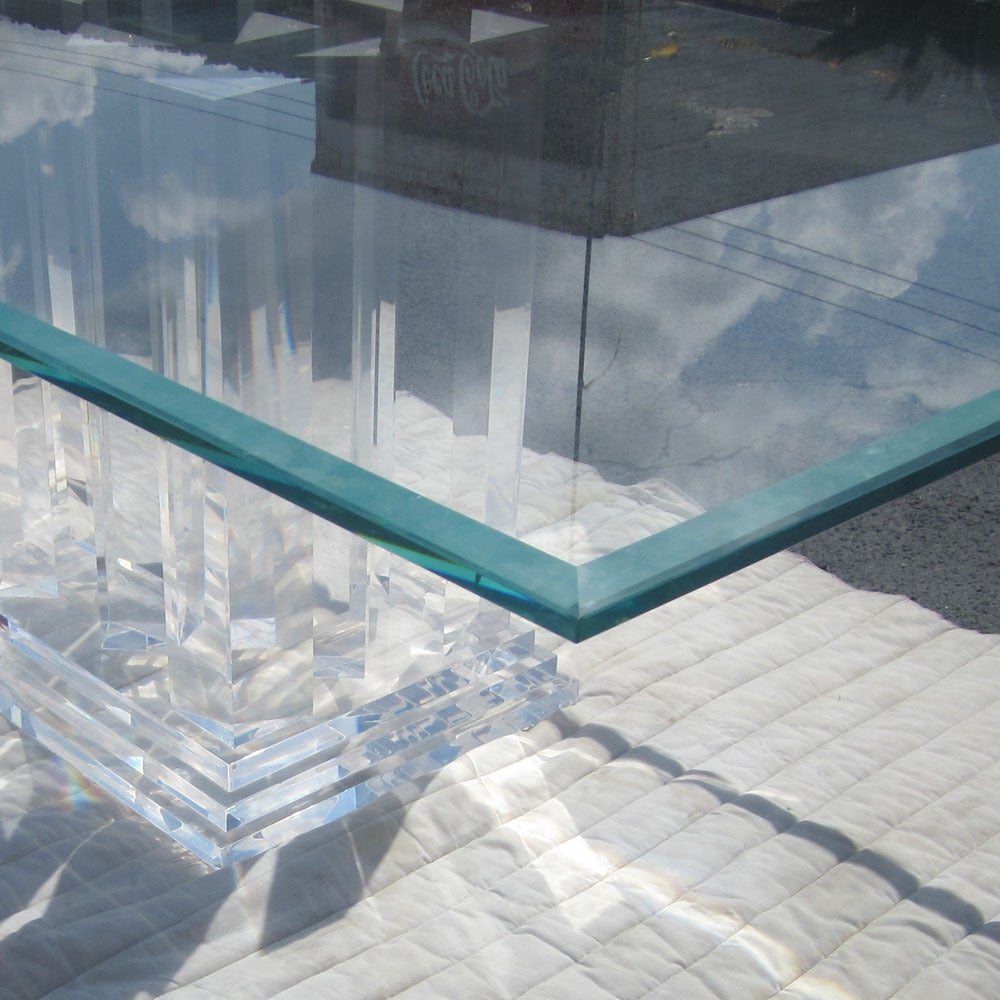 Vintage Glass Table with Geometric Acrylic Base Reduced 30 at 1stdibs