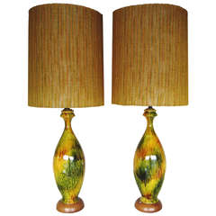 Pair of Large Crackle Glazed Ceramic Lamps 60% OFF original price of $2500