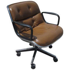 Charles Pollock for Knoll Executive Arm Chair in Dark Brown Leather
