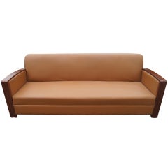Contemporary Art Deco Style Rosewood And Leather Sofa