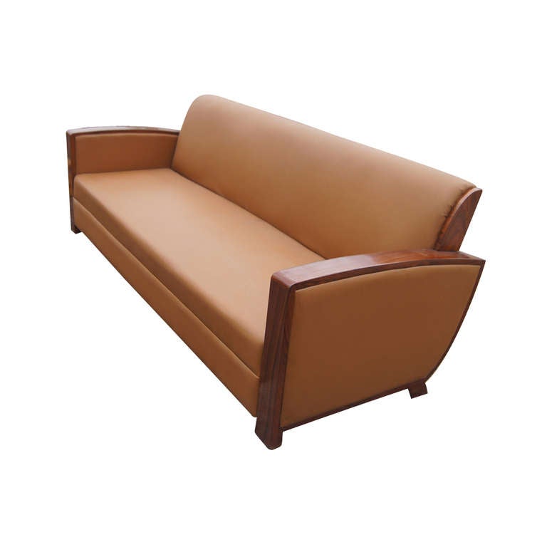 Contemporary Art Deco Style Rosewood And Leather Sofa at 1stDibs